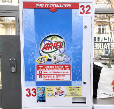 Distributeur de monnaie et lessive dans votre laverie automatique rue de Prague 75012 Paris